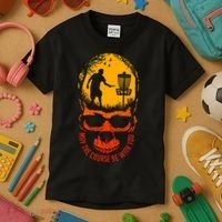May The Course Be With You Disc Golf Player Skull Sunset Kids T-Shirt thumb 3