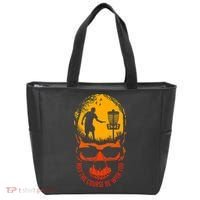 May The Course Be With You Disc Golf Player Skull Sunset Tote Bag thumb 0