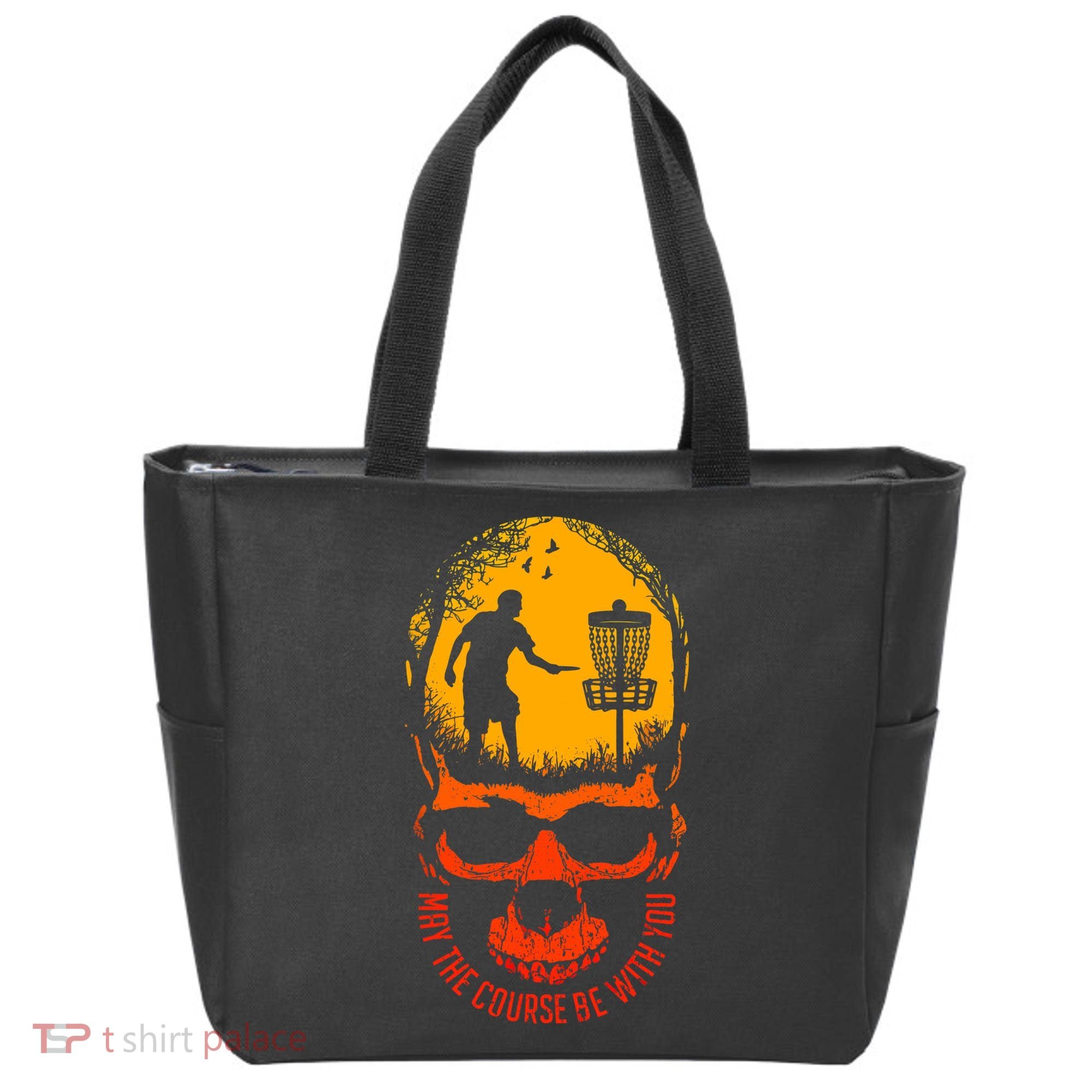 May The Course Be With You Disc Golf Player Skull Sunset Tote Bag