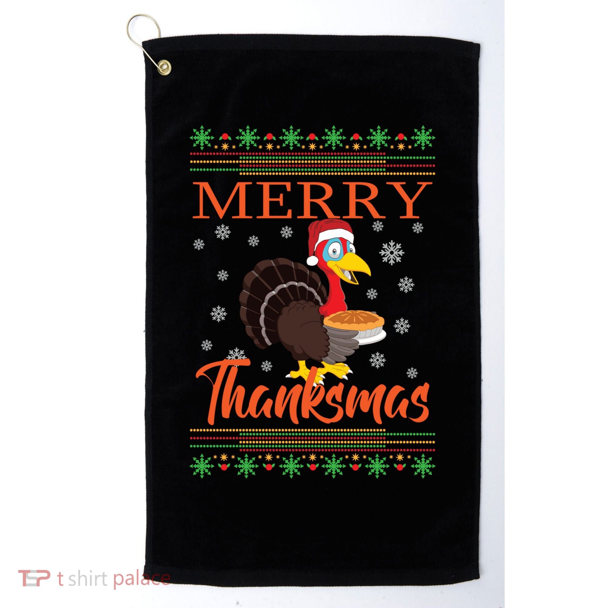 Merry Thanksmas Cute Turkey Santa Hat Thanksgiving Christmas Gift Golf Towel