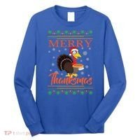 Merry Thanksmas Cute Turkey Santa Hat Thanksgiving Christmas Gift Long Sleeve Shirt thumb 0