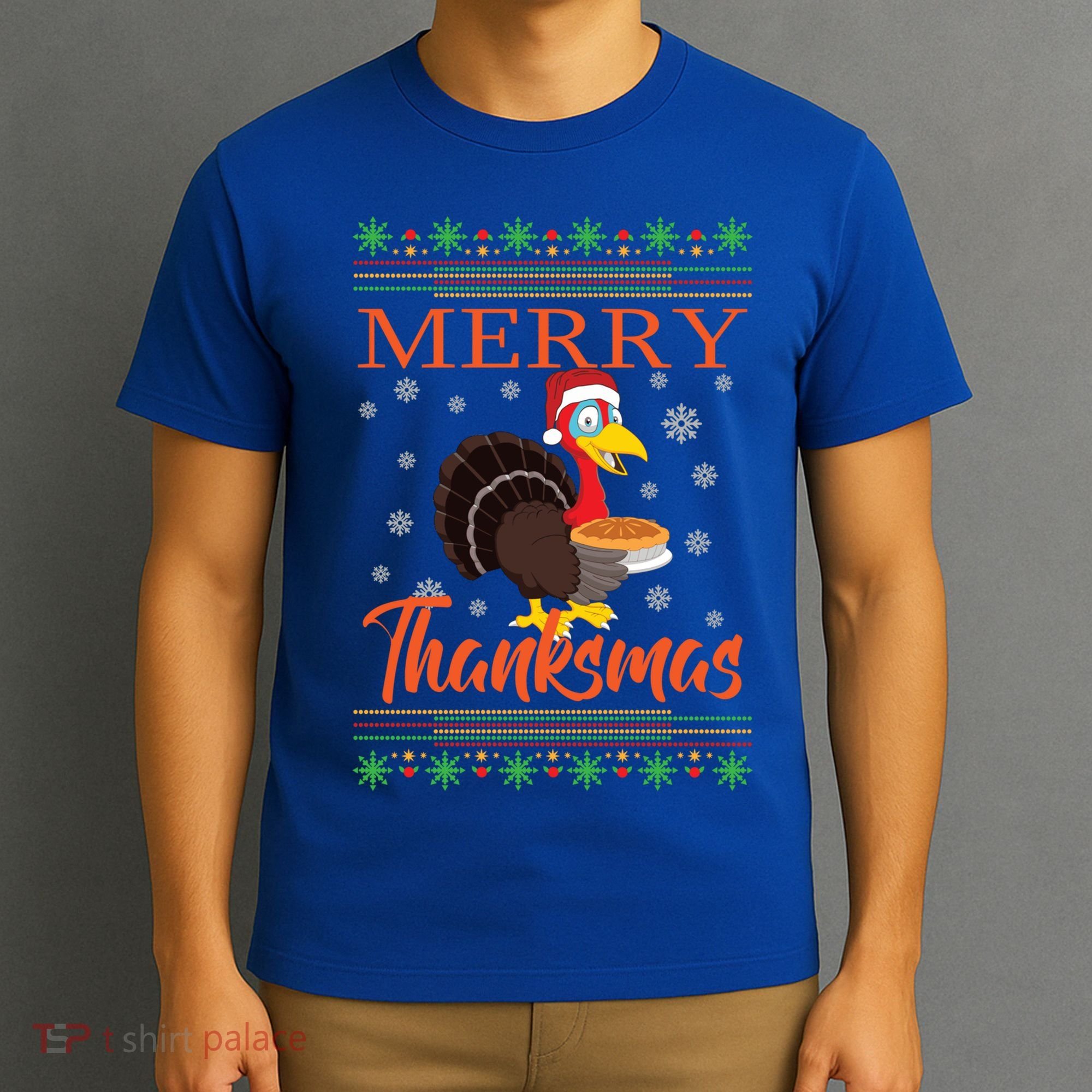 Merry Thanksmas Cute Turkey Santa Hat Thanksgiving Christmas Gift T-Shirt