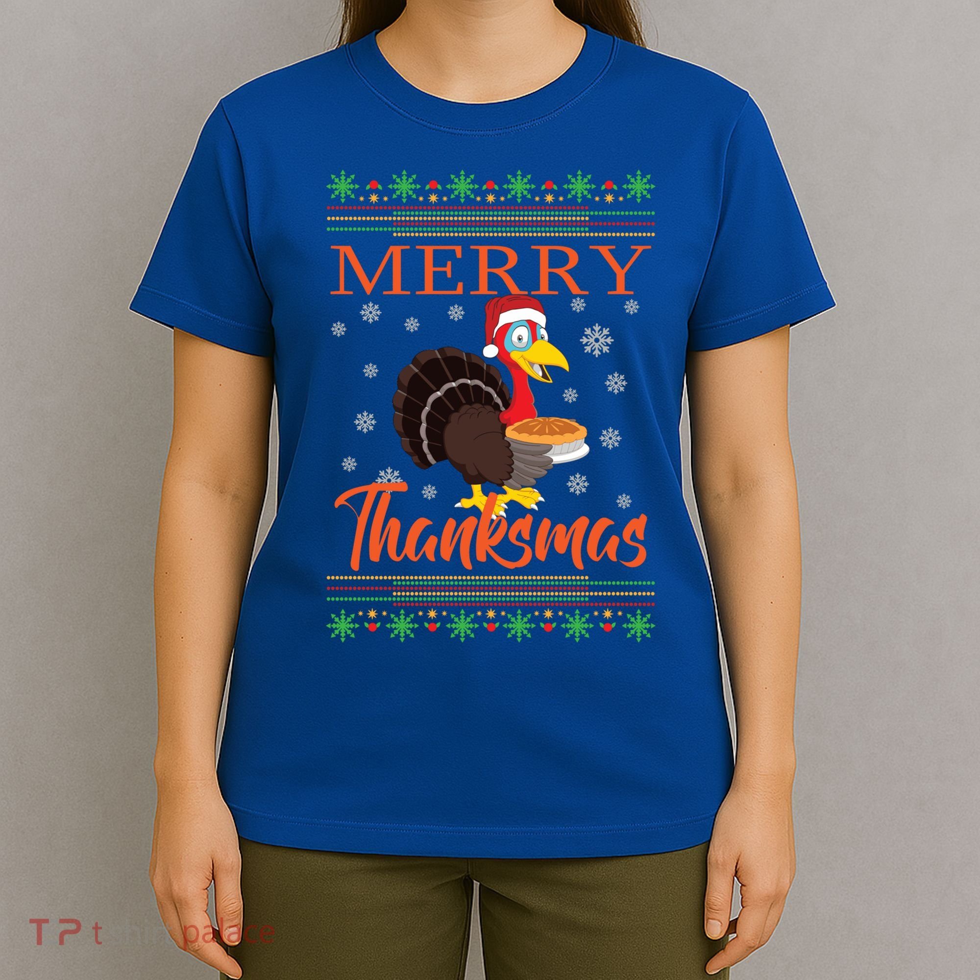 Merry Thanksmas Cute Turkey Santa Hat Thanksgiving Christmas Gift T-Shirt