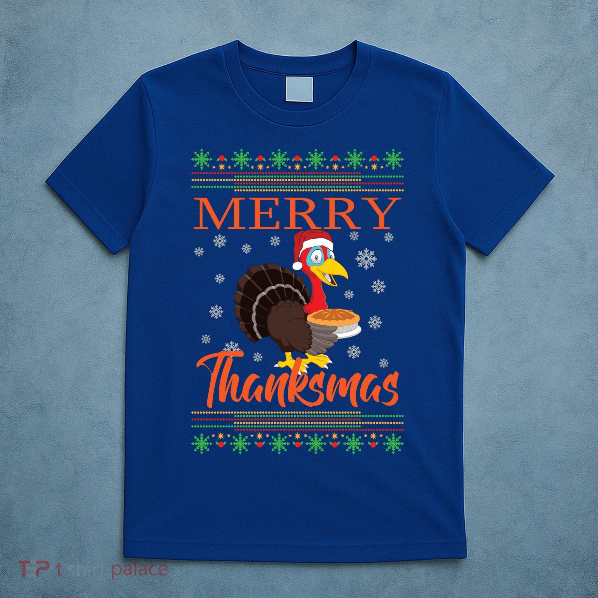 Merry Thanksmas Cute Turkey Santa Hat Thanksgiving Christmas Gift T-Shirt