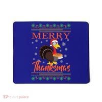 Merry Thanksmas Cute Turkey Santa Hat Thanksgiving Christmas Gift Mousepad thumb 0