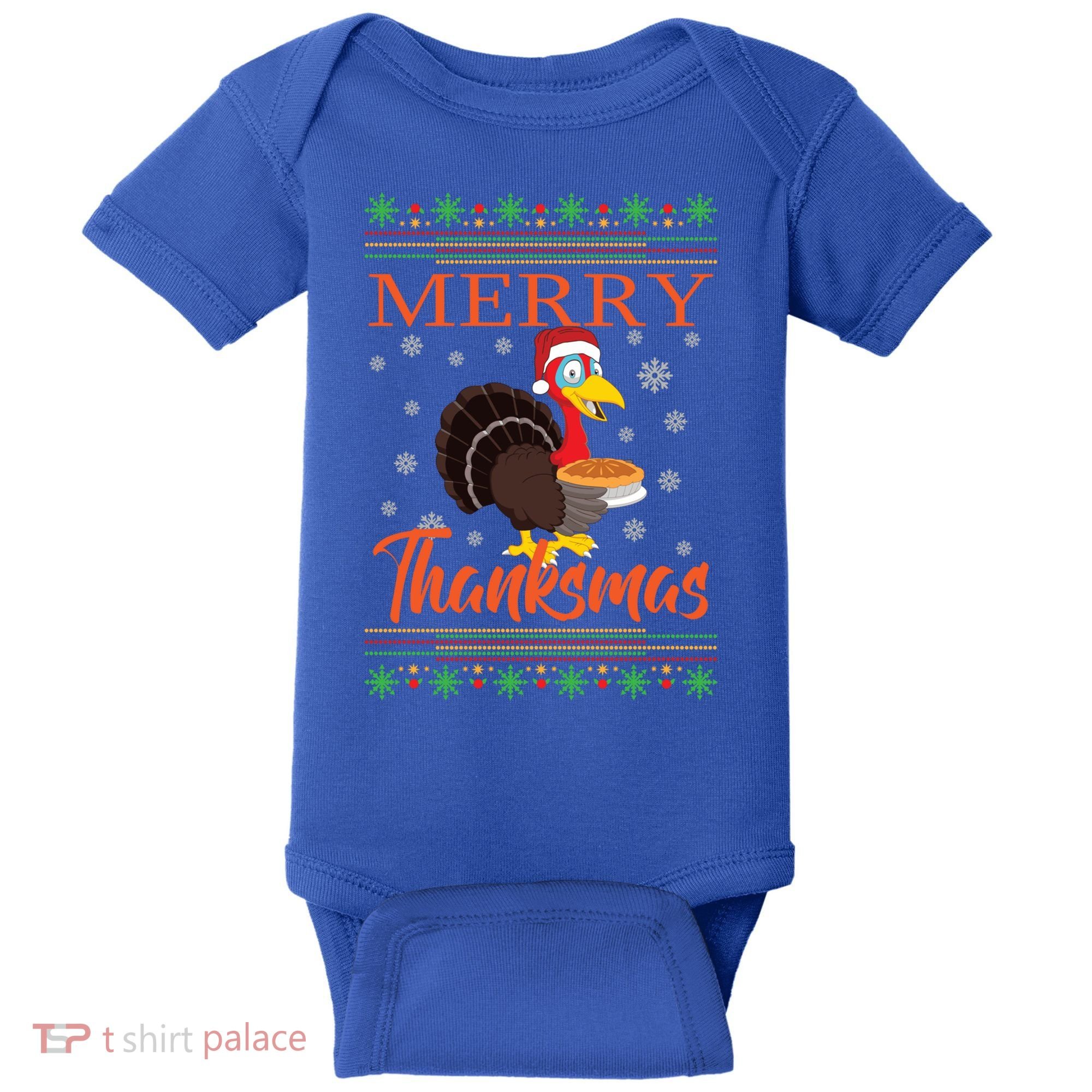 Merry Thanksmas Cute Turkey Santa Hat Thanksgiving Christmas Gift Baby Bodysuit
