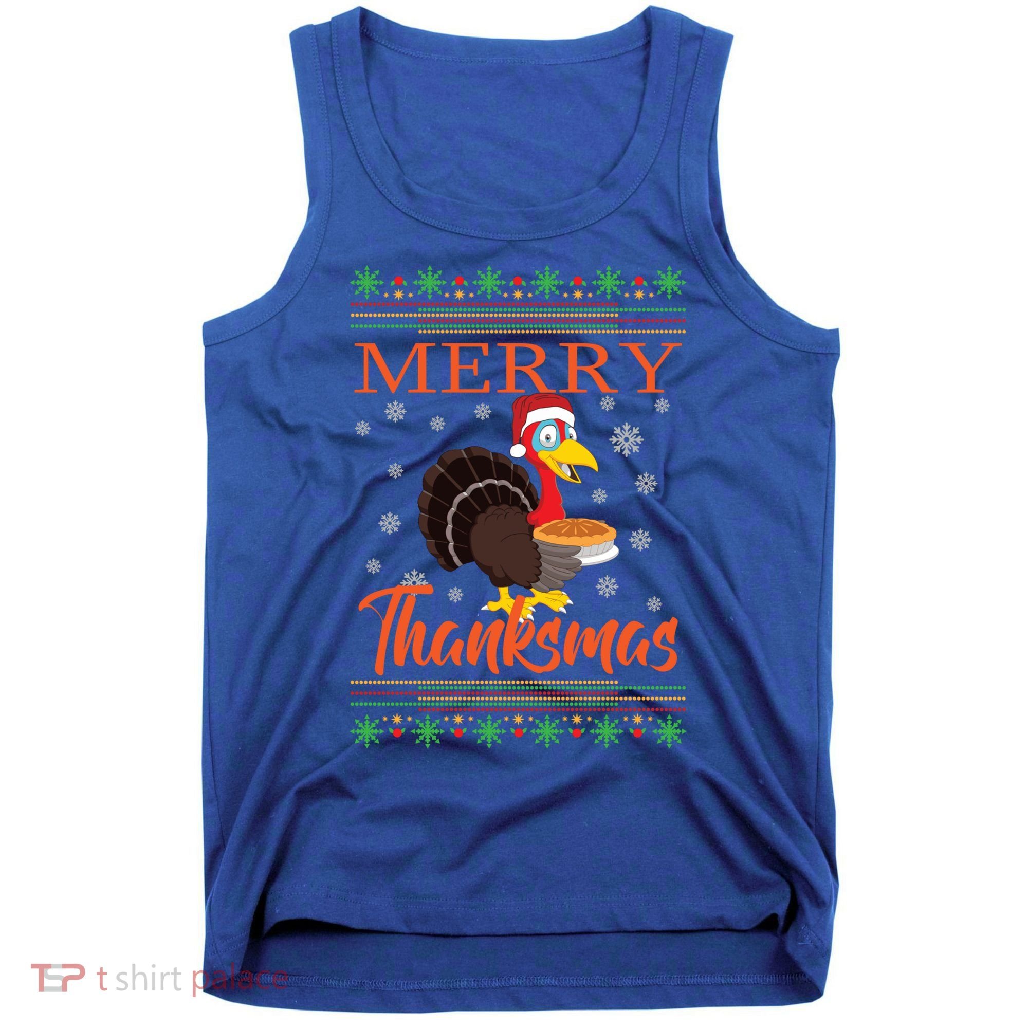 Merry Thanksmas Cute Turkey Santa Hat Thanksgiving Christmas Gift Tank Top