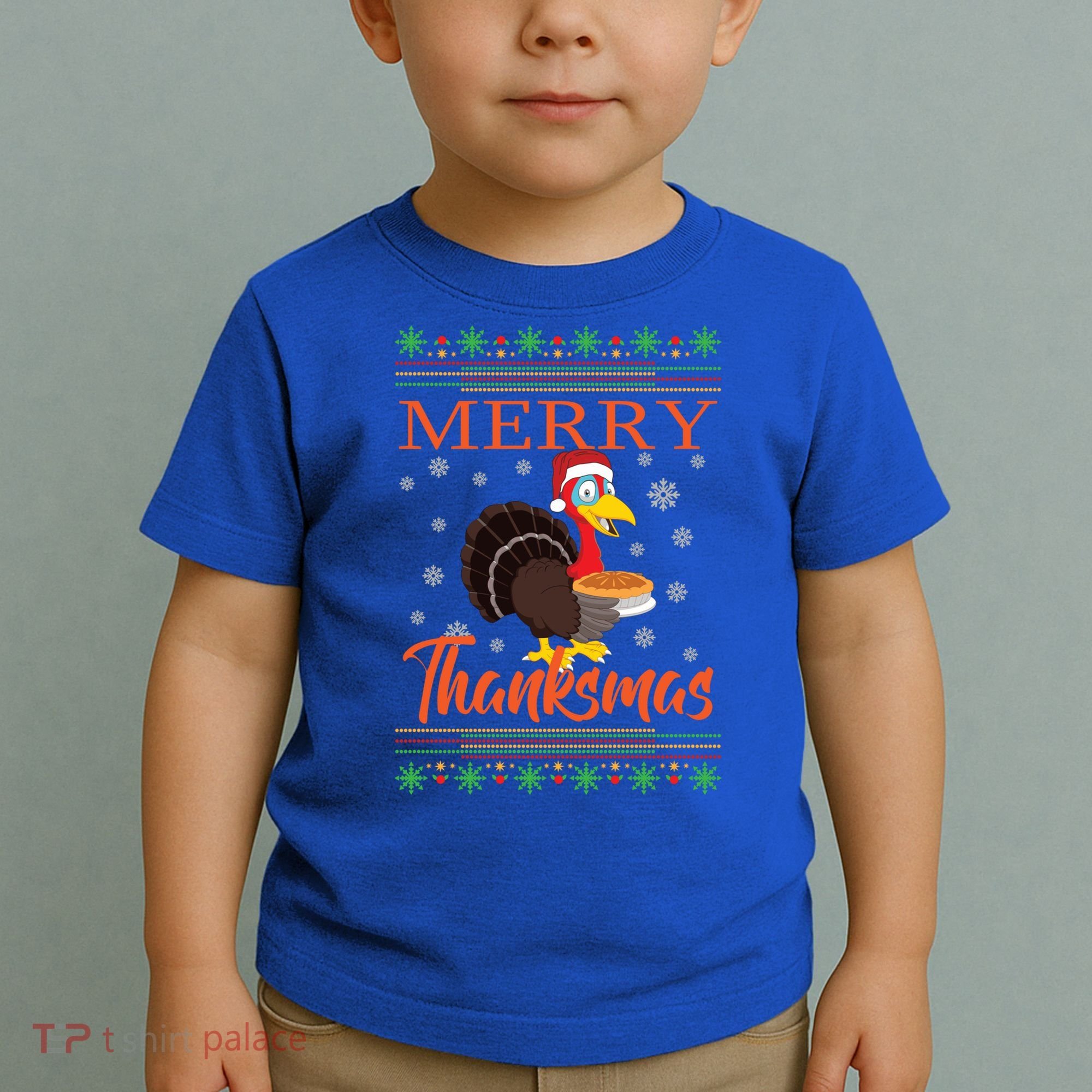Merry Thanksmas Cute Turkey Santa Hat Thanksgiving Christmas Gift Toddler T-Shirt