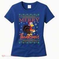 Merry Thanksmas Cute Turkey Santa Hat Thanksgiving Christmas Gift Women's T-Shirt thumb 0