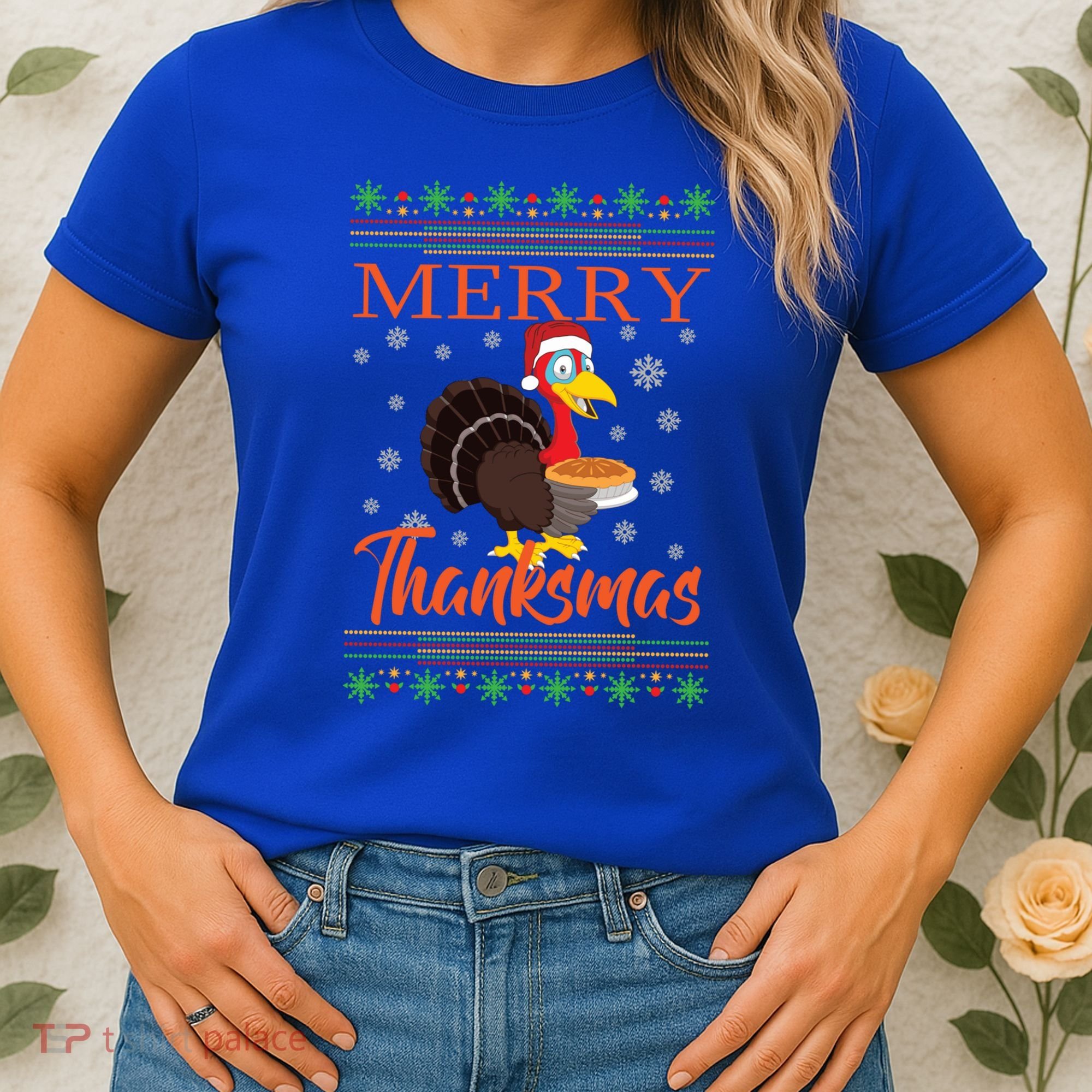 Merry Thanksmas Cute Turkey Santa Hat Thanksgiving Christmas Gift Women's T-Shirt