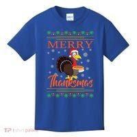 Merry Thanksmas Cute Turkey Santa Hat Thanksgiving Christmas Gift Kids T-Shirt thumb 0