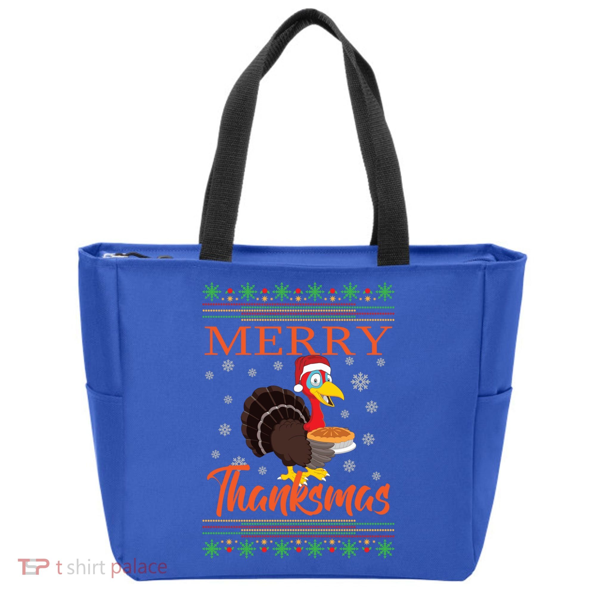 Merry Thanksmas Cute Turkey Santa Hat Thanksgiving Christmas Gift Tote Bag