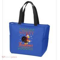 Merry Thanksmas Cute Turkey Santa Hat Thanksgiving Christmas Gift Tote Bag thumb 3