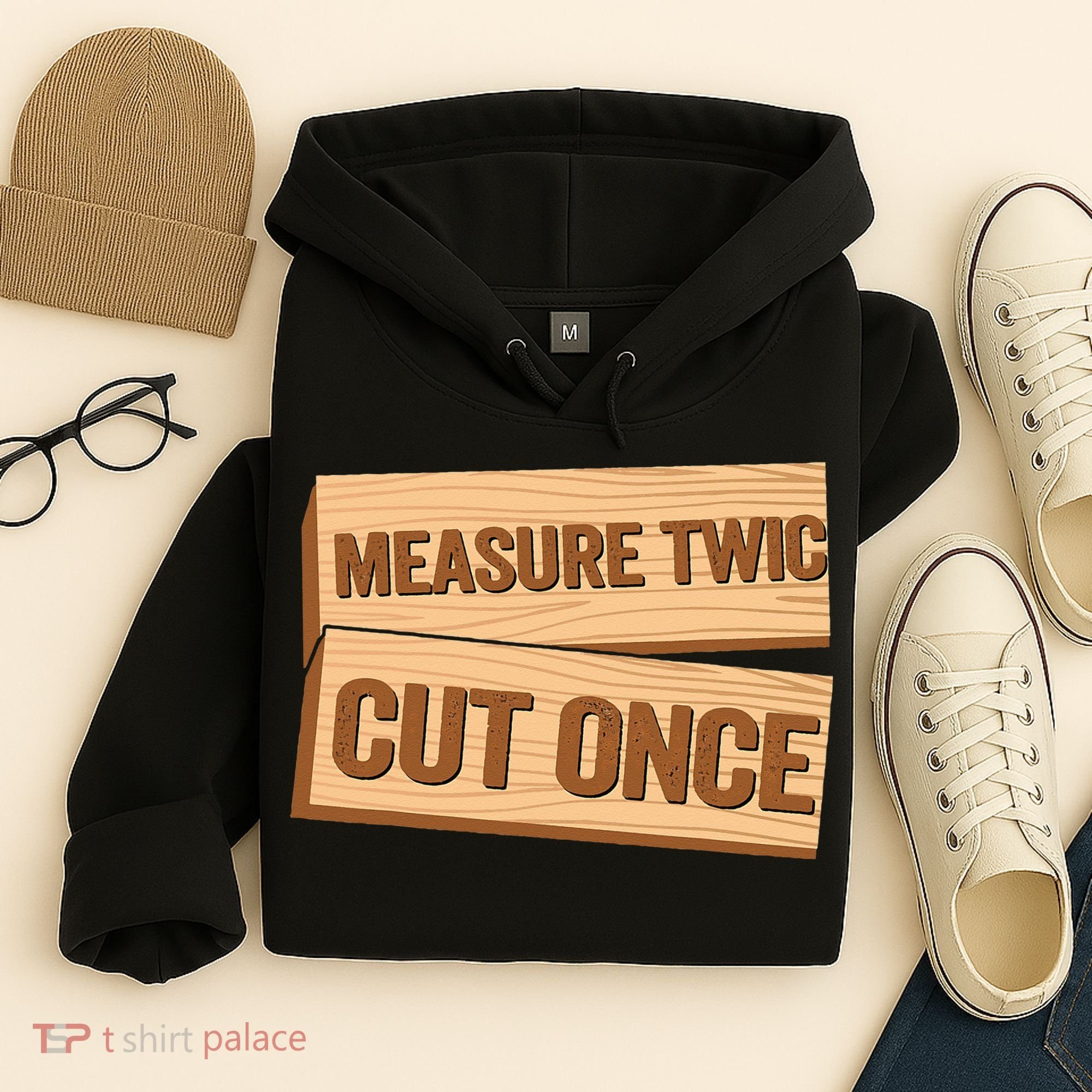 Measure Twice Cut Once Carpenter Funny Woodworking Hoodie