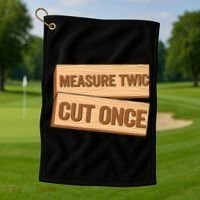 Measure Twice Cut Once Carpenter Funny Woodworking Golf Towel thumb 1