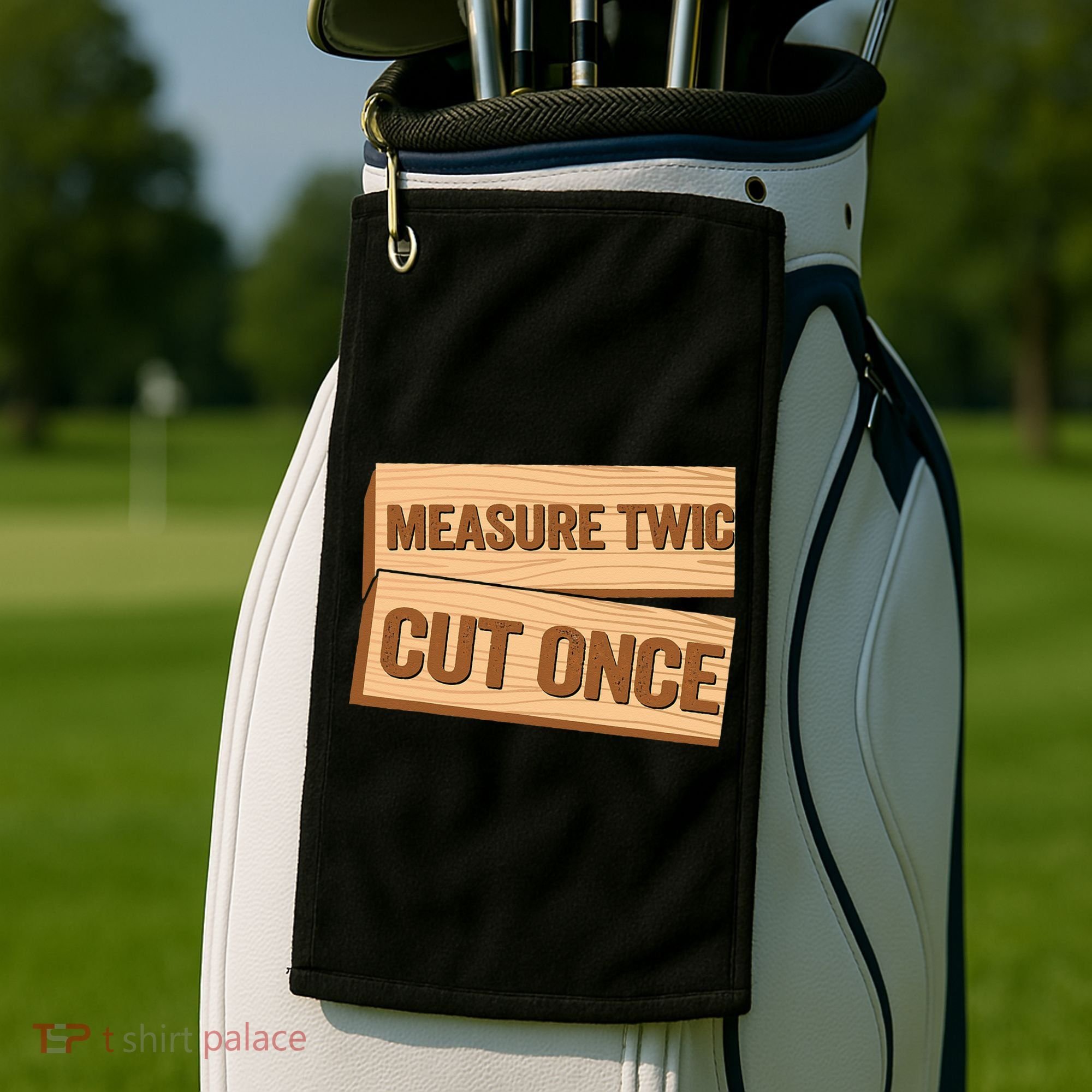 Measure Twice Cut Once Carpenter Funny Woodworking Golf Towel