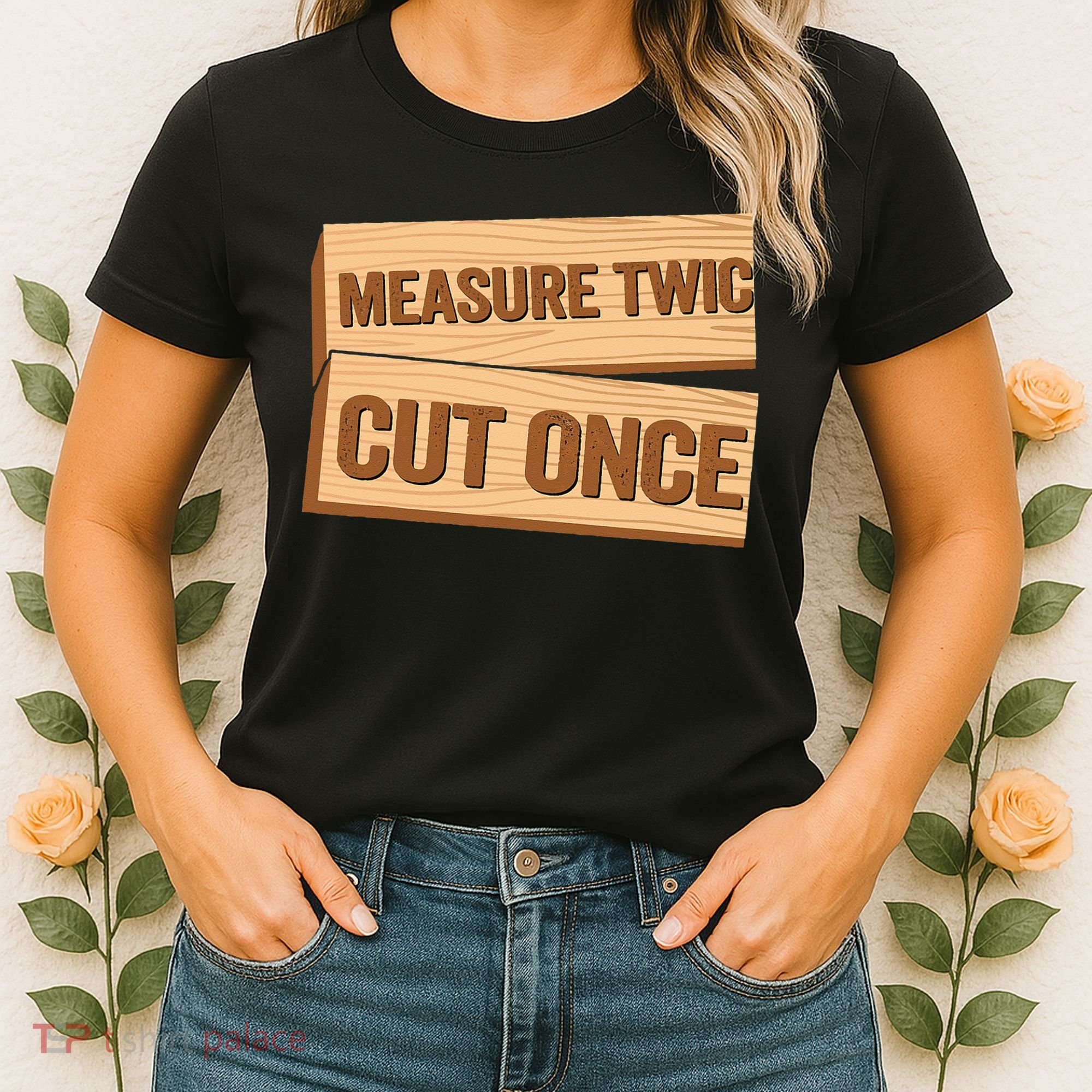 Measure Twice Cut Once Carpenter Funny Woodworking Women's T-Shirt