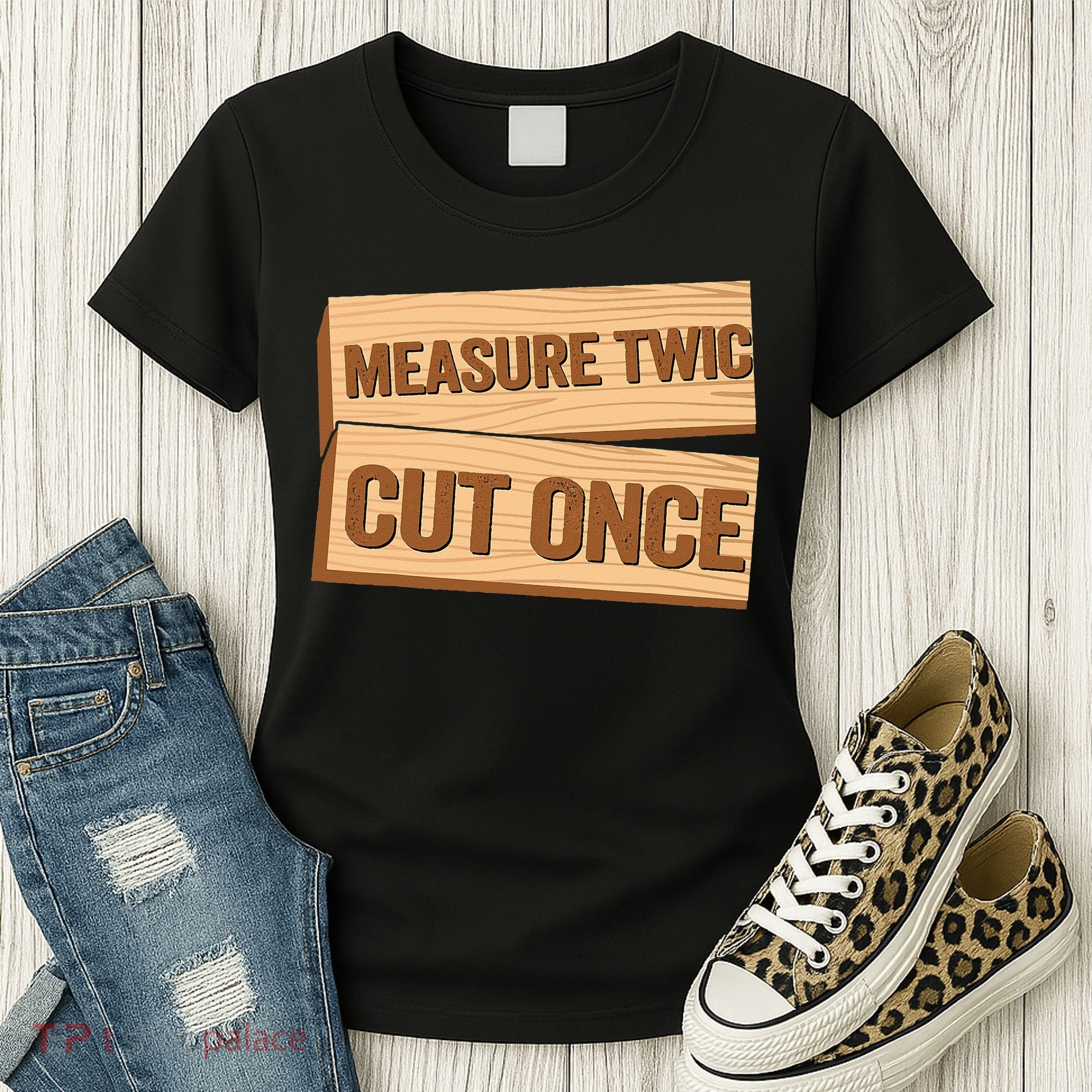 Measure Twice Cut Once Carpenter Funny Woodworking Women's T-Shirt
