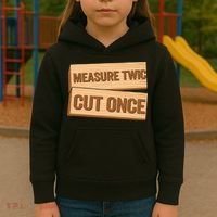 Measure Twice Cut Once Carpenter Funny Woodworking Kids Hoodie thumb 3