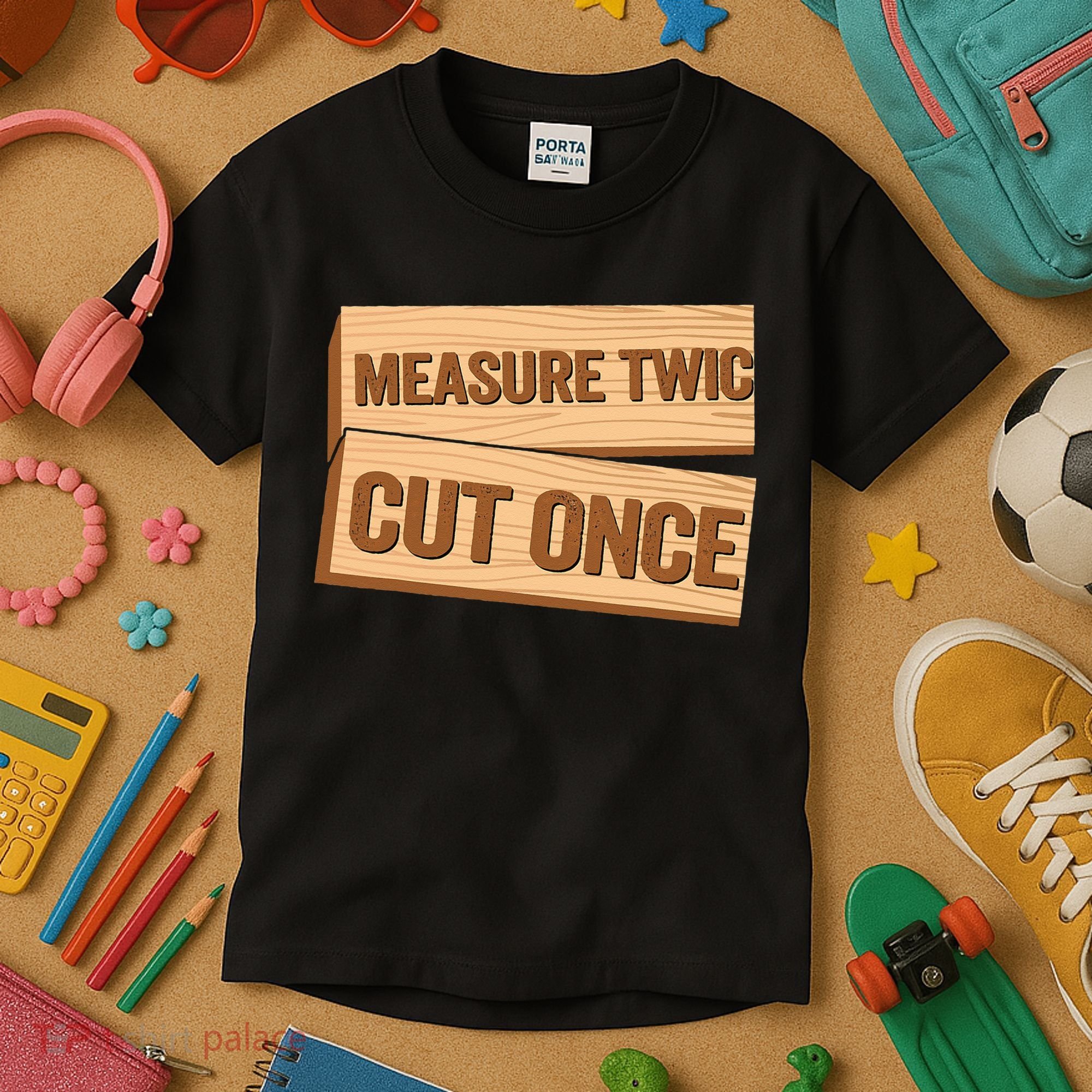 Measure Twice Cut Once Carpenter Funny Woodworking Kids T-Shirt