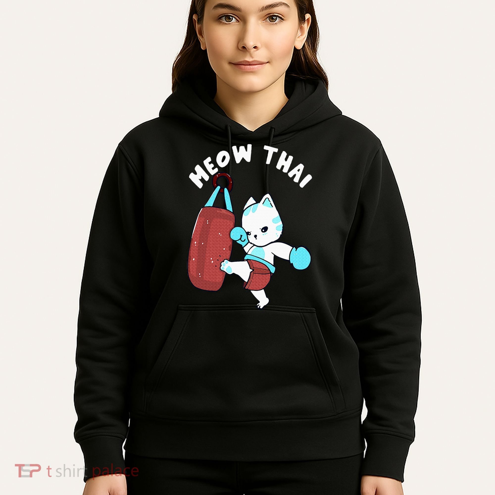 Muay Thai Cat Meow Thai Punching Bag Fighting Sport Hoodie