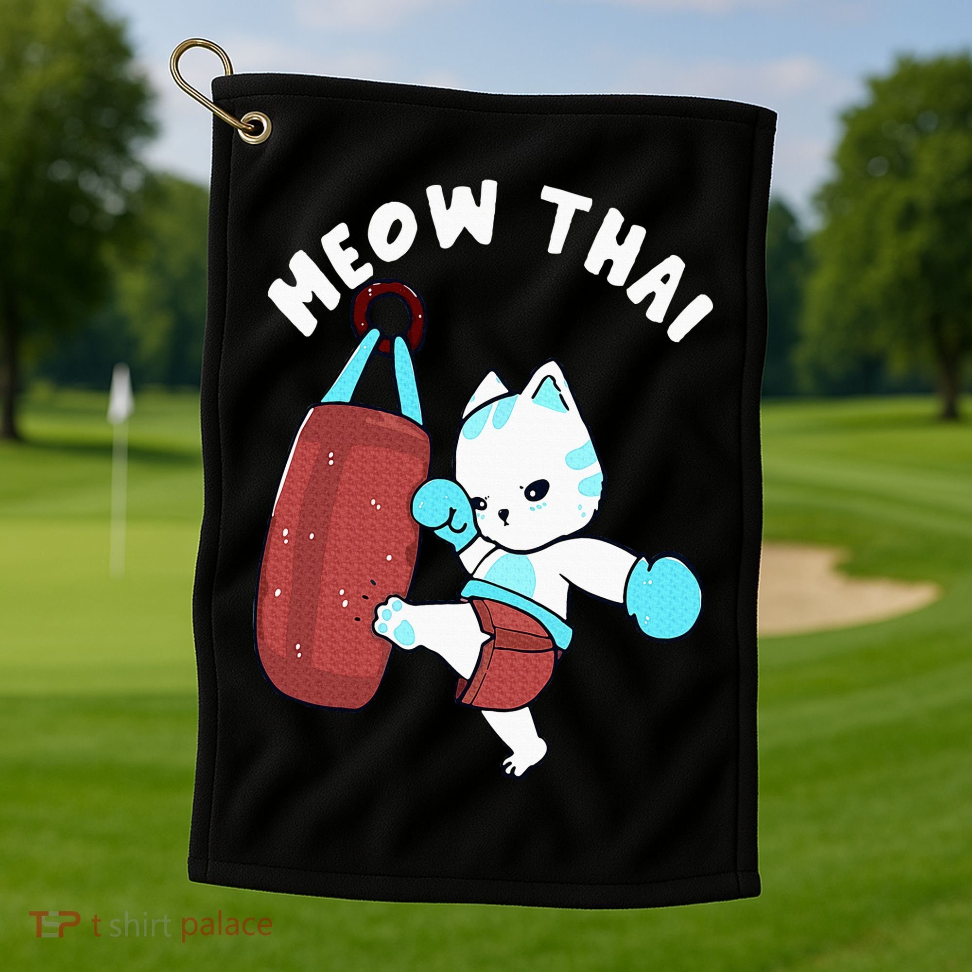Muay Thai Cat Meow Thai Punching Bag Fighting Sport Golf Towel