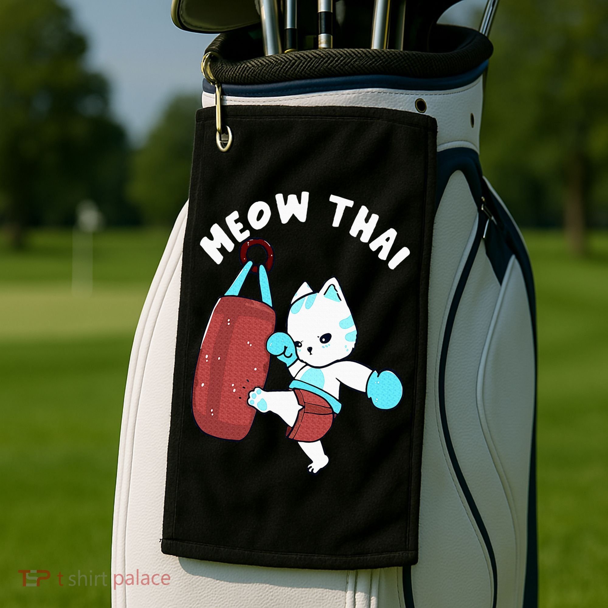 Muay Thai Cat Meow Thai Punching Bag Fighting Sport Golf Towel