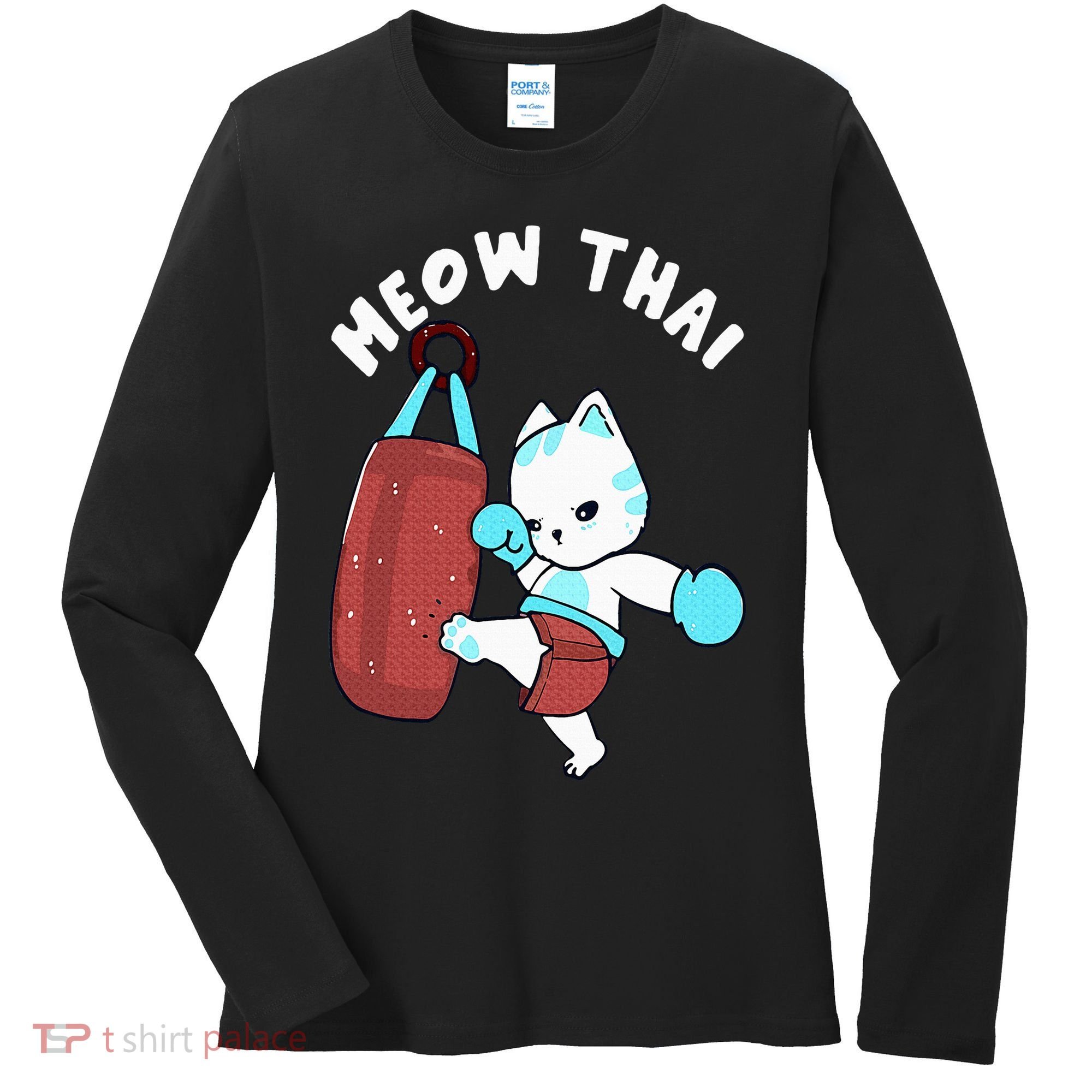 Muay Thai Cat Meow Thai Punching Bag Fighting Sport Women's Long Sleeve Shirt