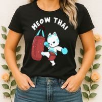 Muay Thai Cat Meow Thai Punching Bag Fighting Sport Women's T-Shirt thumb 2
