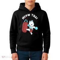 Muay Thai Cat Meow Thai Punching Bag Fighting Sport Kids Hoodie thumb 4