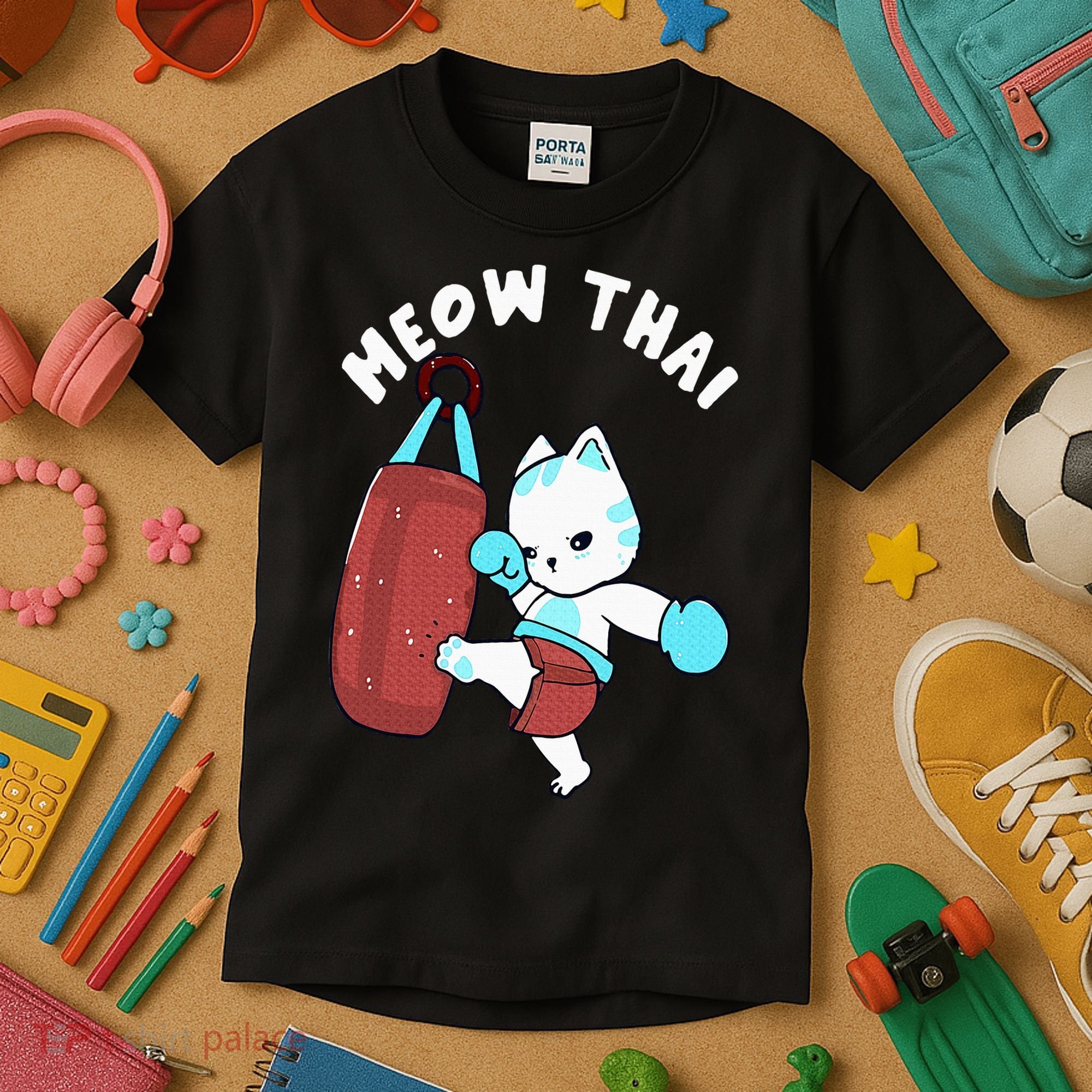 Muay Thai Cat Meow Thai Punching Bag Fighting Sport Kids T-Shirt