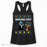 Meowzel Tov Chanukah Jewish Black Cat Hanukkah Ugly Sweater Women's Tank Top thumb 0
