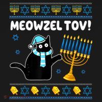 Meowzel Tov Chanukah Jewish Black Cat Hanukkah Ugly Sweater Visor thumb 3