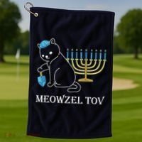 Meowzel Tov Chanukah Jewish Cat Owner Ugly Hanukkah Golf Towel thumb 1