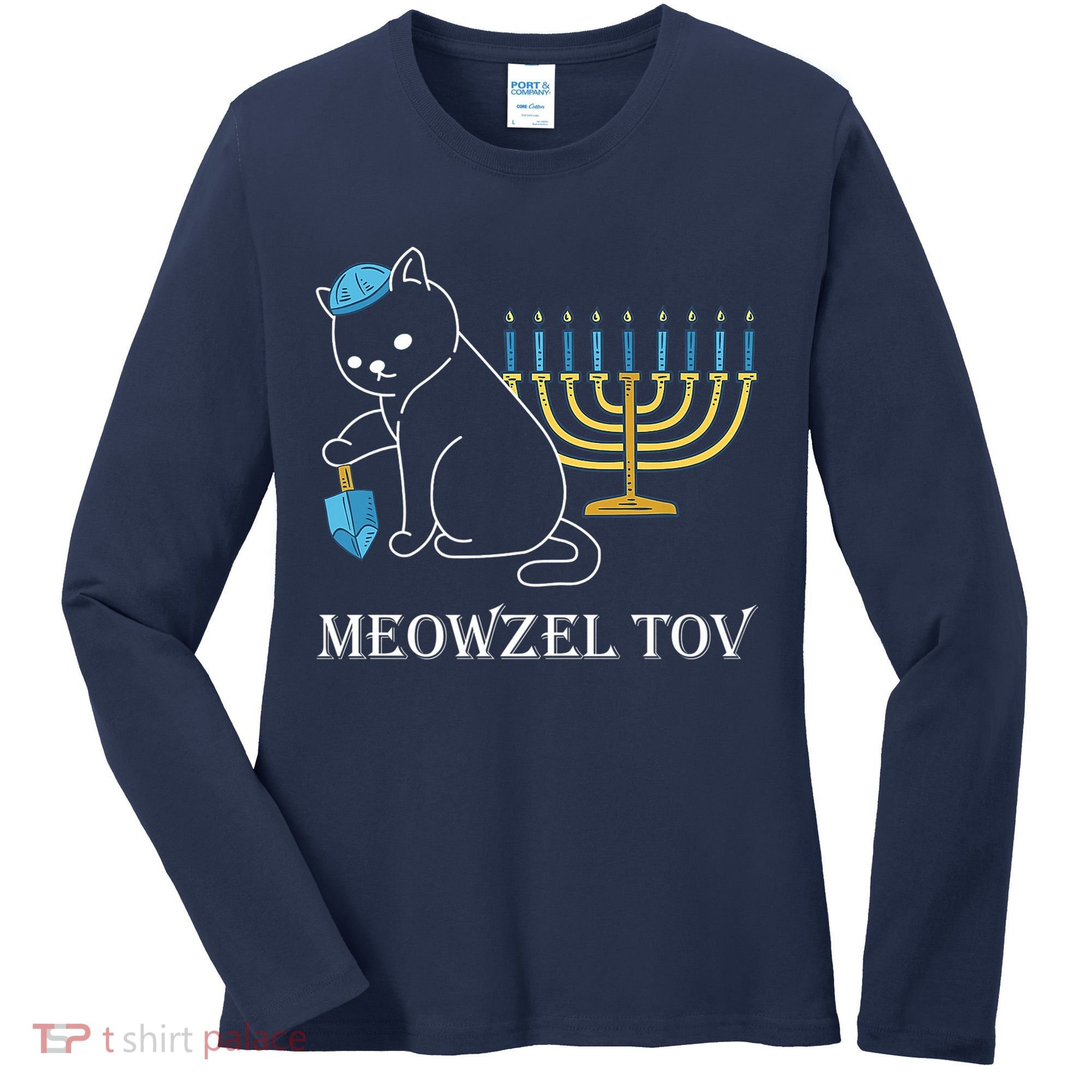 Meowzel Tov Chanukah Jewish Cat Owner Ugly Hanukkah Women's Long Sleeve Shirt