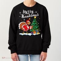 Merry Thanksmas Christmas Turkey Santa Thanksgiving Fall Women's Sweatshirt thumb 0
