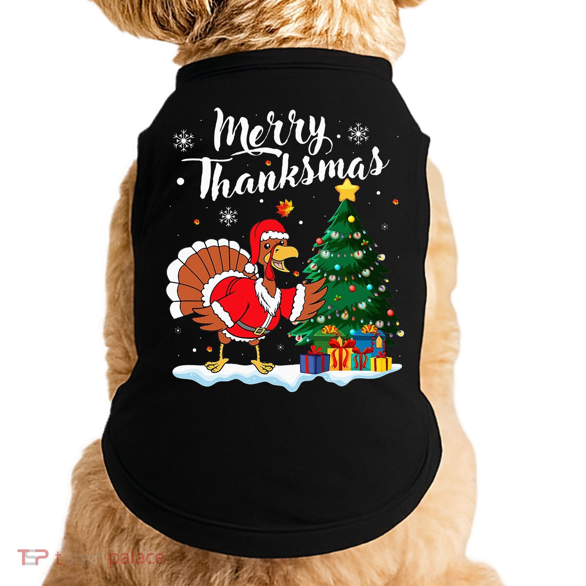 Merry Thanksmas Christmas Turkey Santa Thanksgiving Fall Doggie Tank