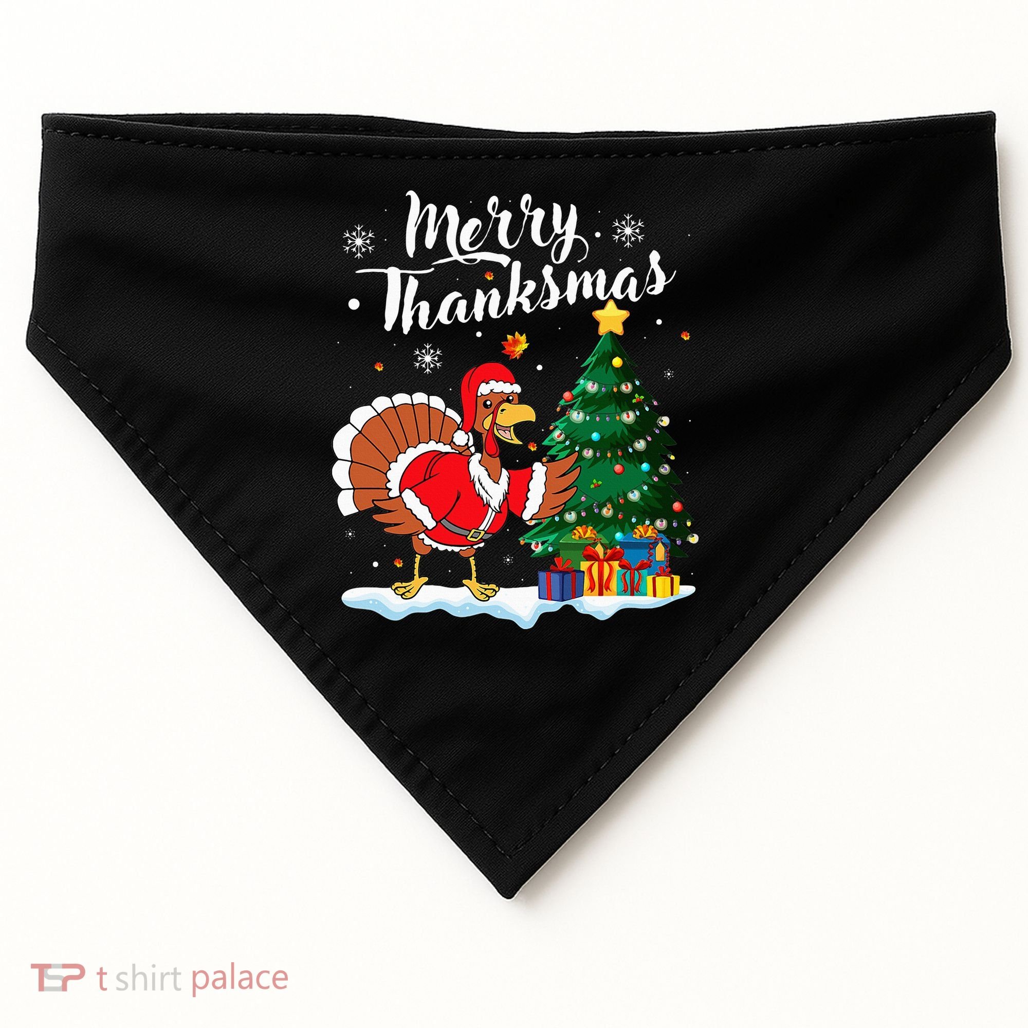Merry Thanksmas Christmas Turkey Santa Thanksgiving Fall USA-Made Doggie Bandana