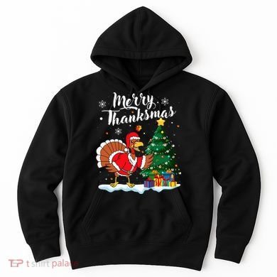 Merry Thanksmas Christmas Turkey Santa Thanksgiving Fall Hoodie