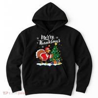 Merry Thanksmas Christmas Turkey Santa Thanksgiving Fall Hoodie thumb 0