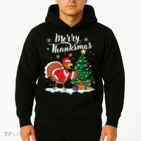Merry Thanksmas Christmas Turkey Santa Thanksgiving Fall Hoodie thumb 2