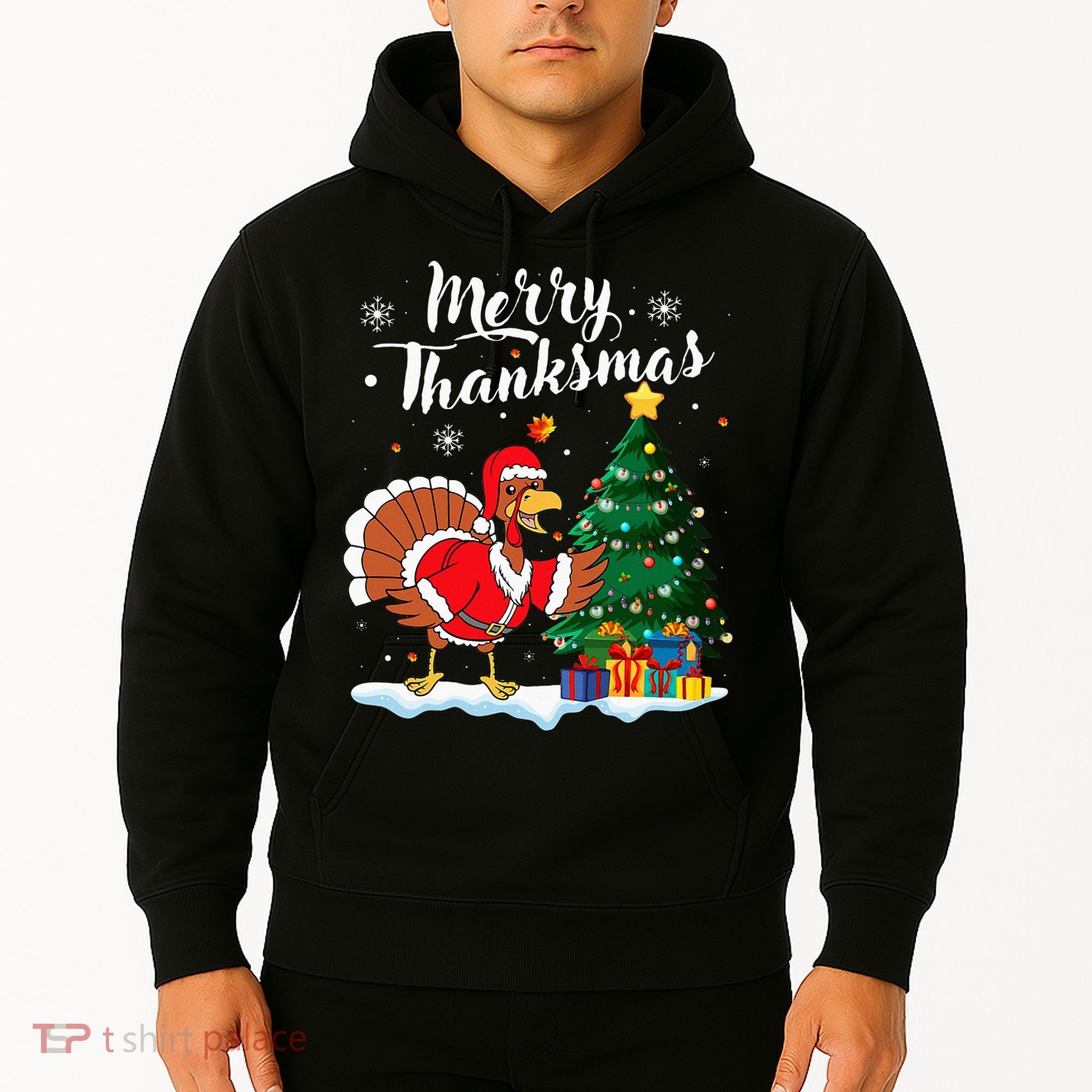 Merry Thanksmas Christmas Turkey Santa Thanksgiving Fall Hoodie