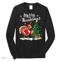 Merry Thanksmas Christmas Turkey Santa Thanksgiving Fall Long Sleeve Shirt thumb 0