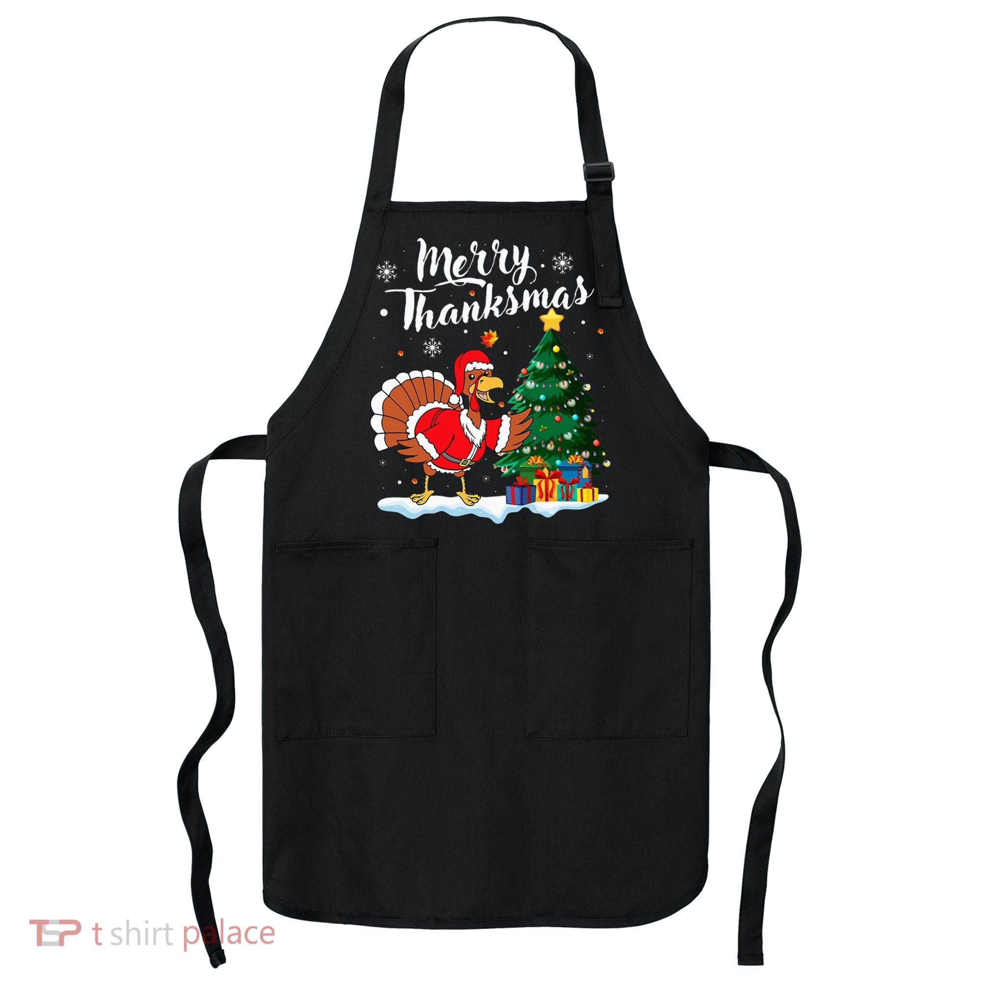 Merry Thanksmas Christmas Turkey Santa Thanksgiving Fall Apron