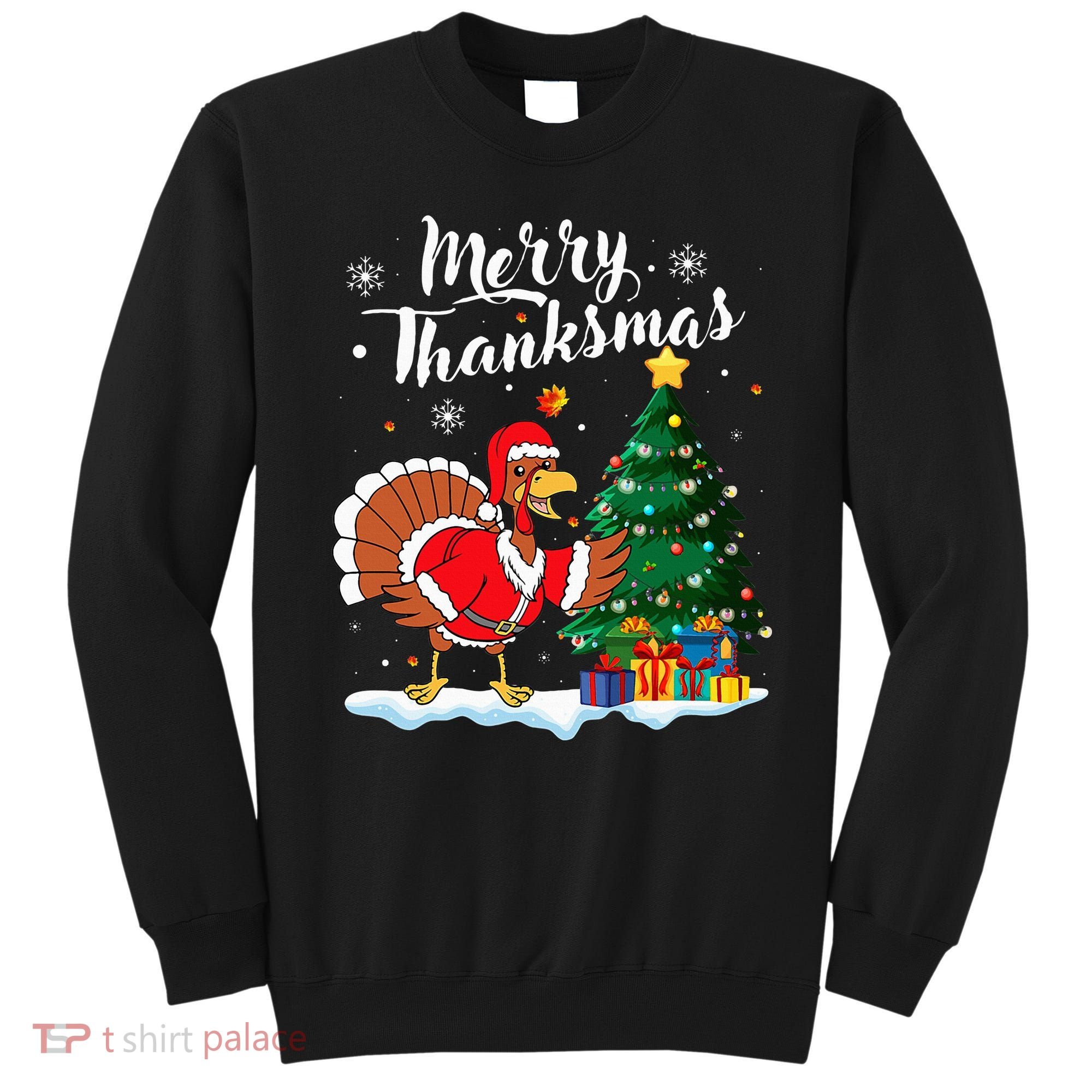 Merry Thanksmas Christmas Turkey Santa Thanksgiving Fall Sweatshirt
