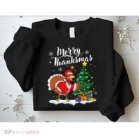 Merry Thanksmas Christmas Turkey Santa Thanksgiving Fall Sweatshirt thumb 2