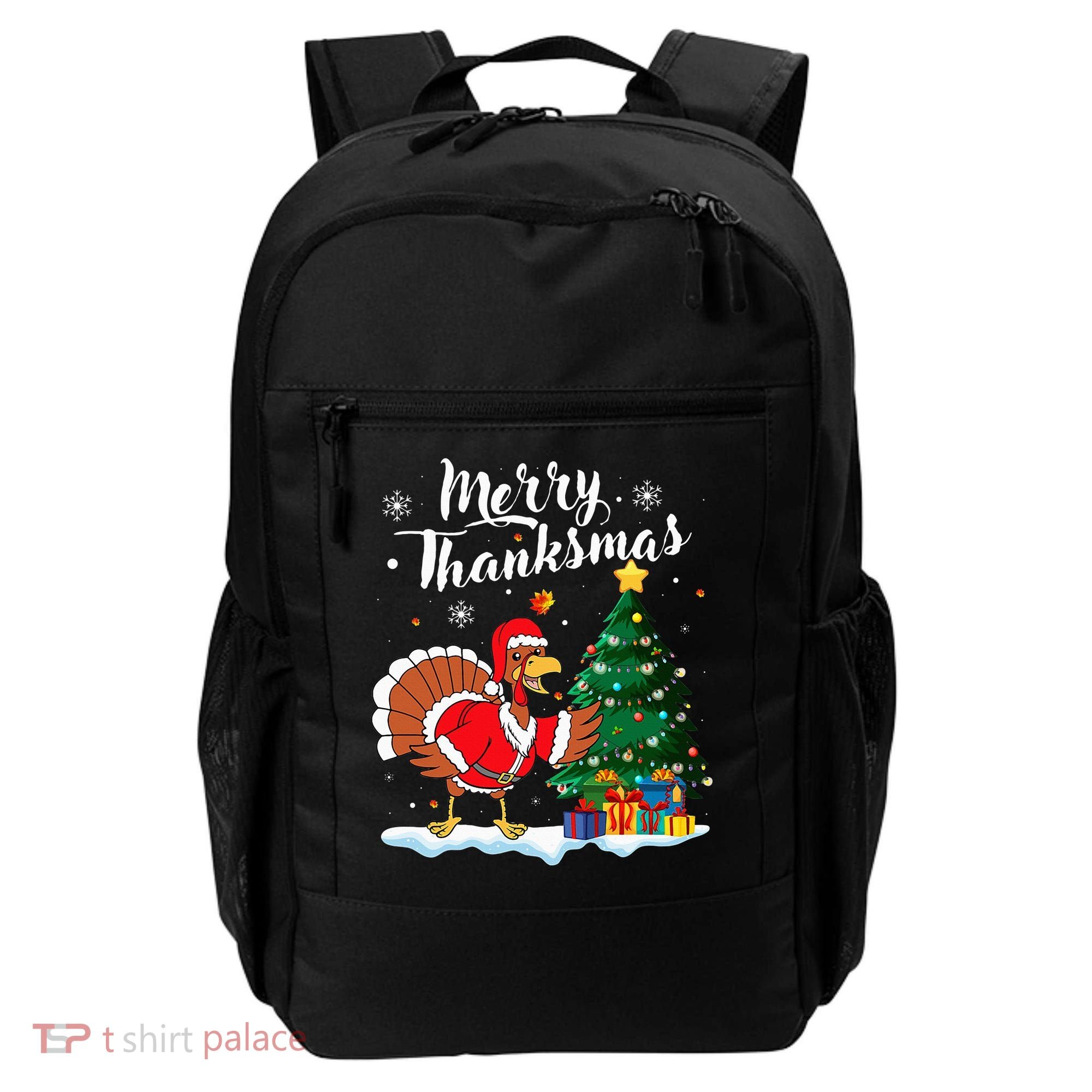 Merry Thanksmas Christmas Turkey Santa Thanksgiving Fall Backpack