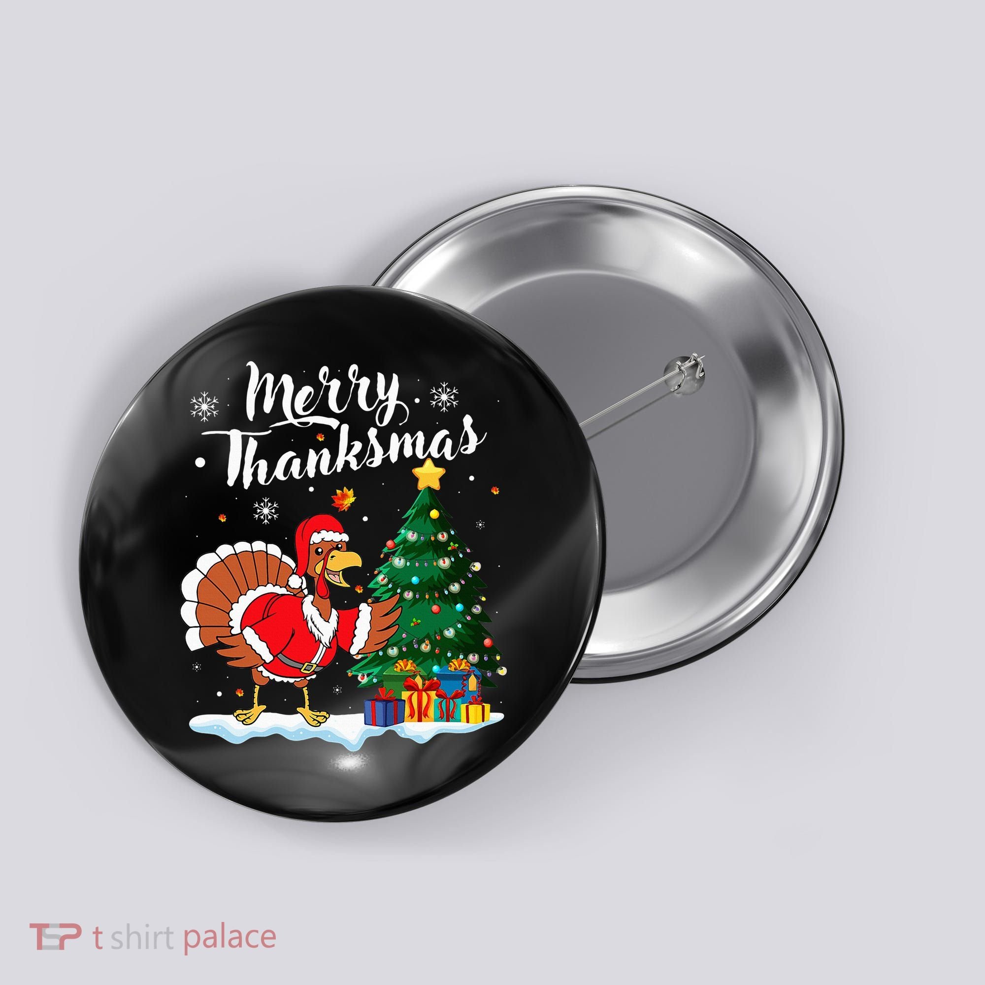 Merry Thanksmas Christmas Turkey Santa Thanksgiving Fall Button