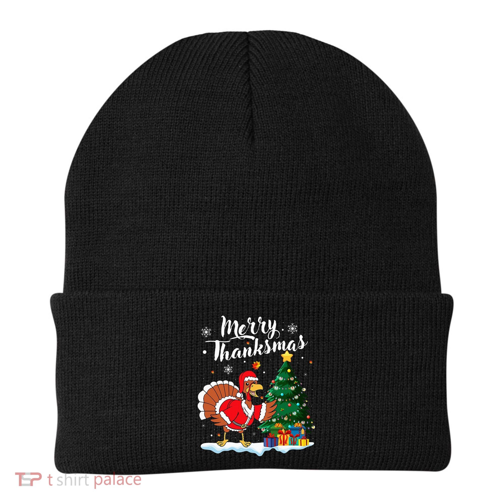 Merry Thanksmas Christmas Turkey Santa Thanksgiving Fall Beanie