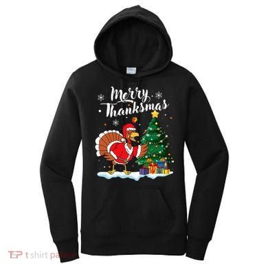 Merry Thanksmas Christmas Turkey Santa Thanksgiving Fall Women's Hoodie